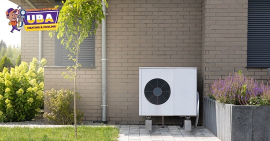 Heat pump system outside home.